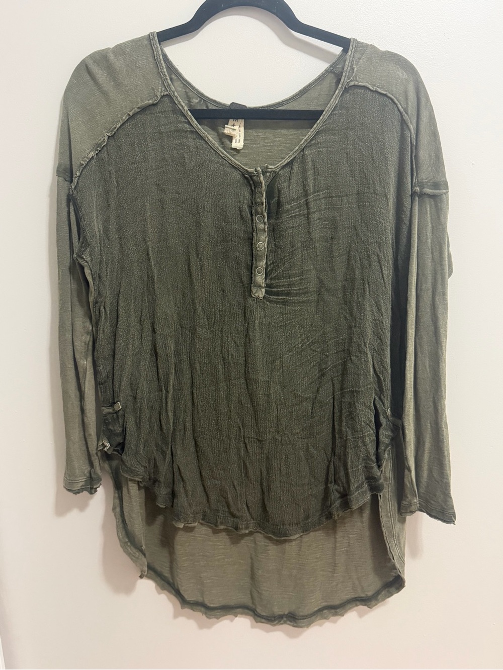 We The Free Free People Sunday Henley Top Olive Green Medium Boho